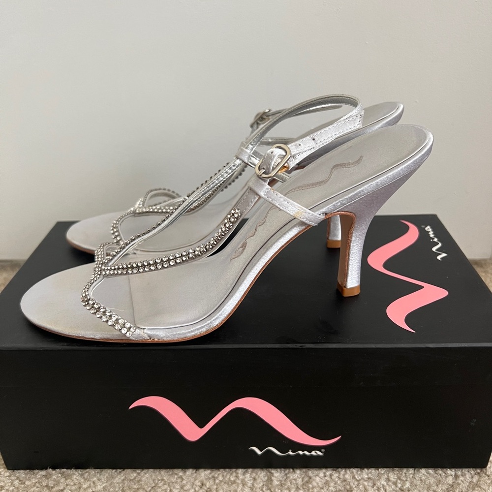 Nina Shoes in Silver Glitz, Size 8